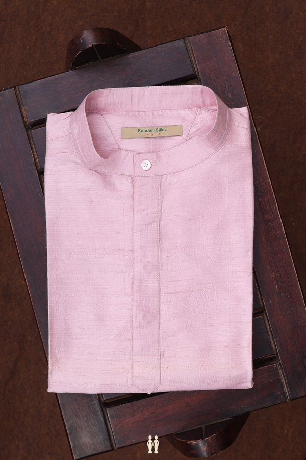 Chinese Collar Pink Raw Silk Short Kurta