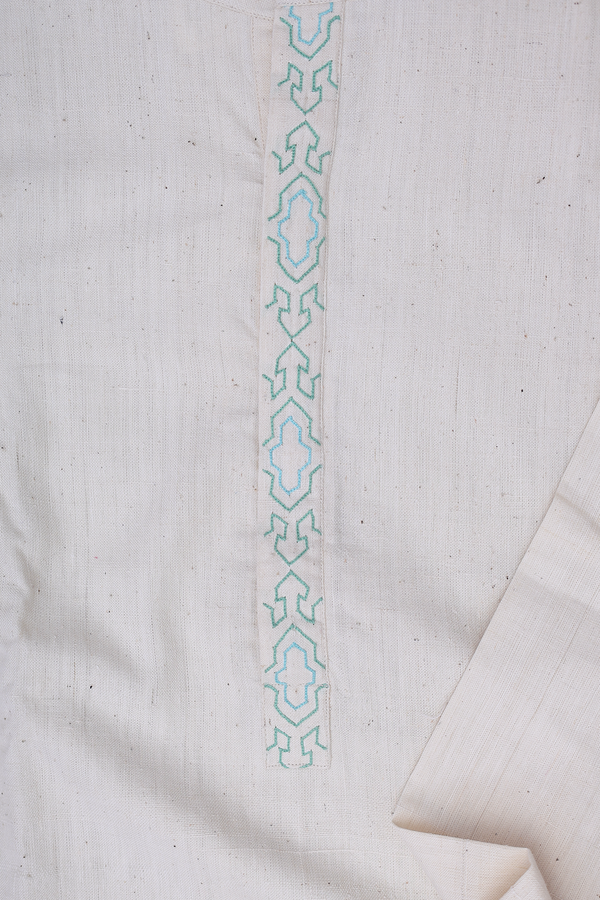 Chinese Collar Plain Beige Handspun Cotton Long Kurta