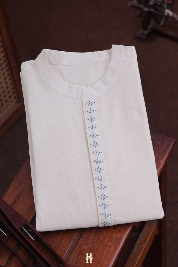 Chinese Collar Plain Beige Handspun Cotton Long Kurta