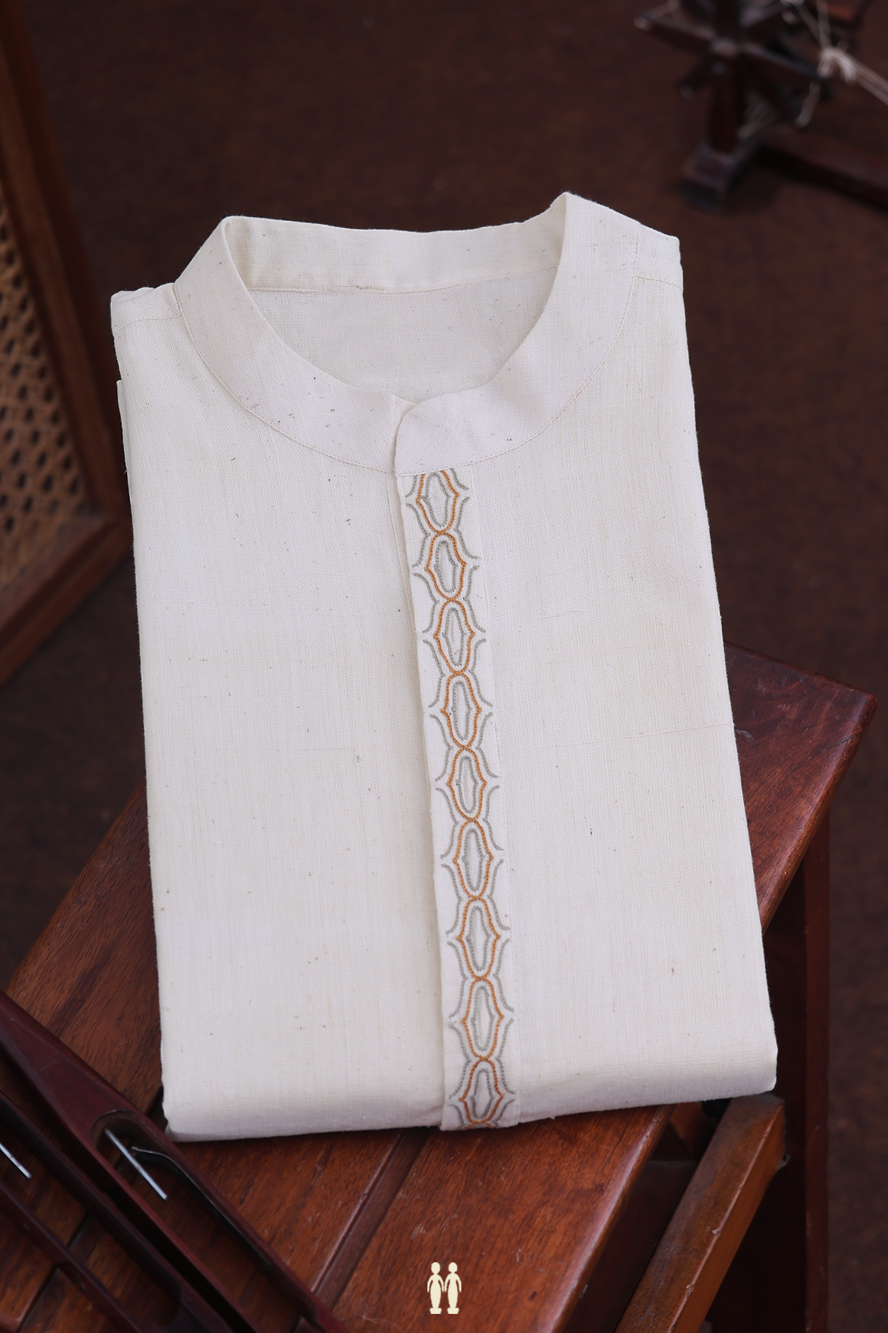 Chinese Collar Plain Beige Handspun Cotton Long Kurta