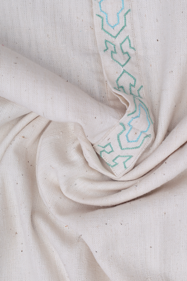 Chinese Collar Plain Beige Handspun Cotton Long Kurta