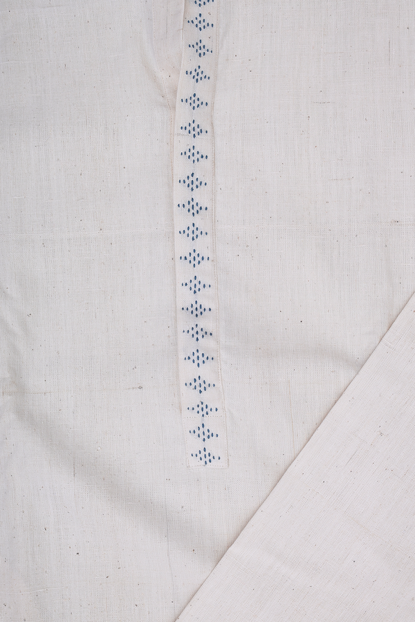 Chinese Collar Plain Beige Handspun Cotton Long Kurta