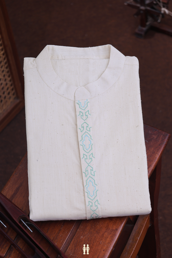 Chinese Collar Plain Beige Handspun Cotton Long Kurta