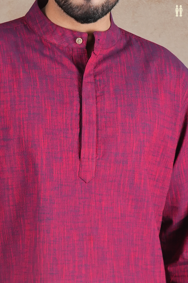 Chinese Collar Plain Berry Purple Cotton Short Kurta