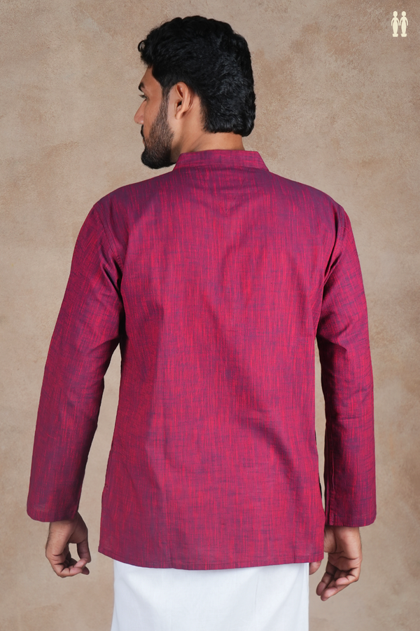 Chinese Collar Plain Berry Purple Cotton Short Kurta