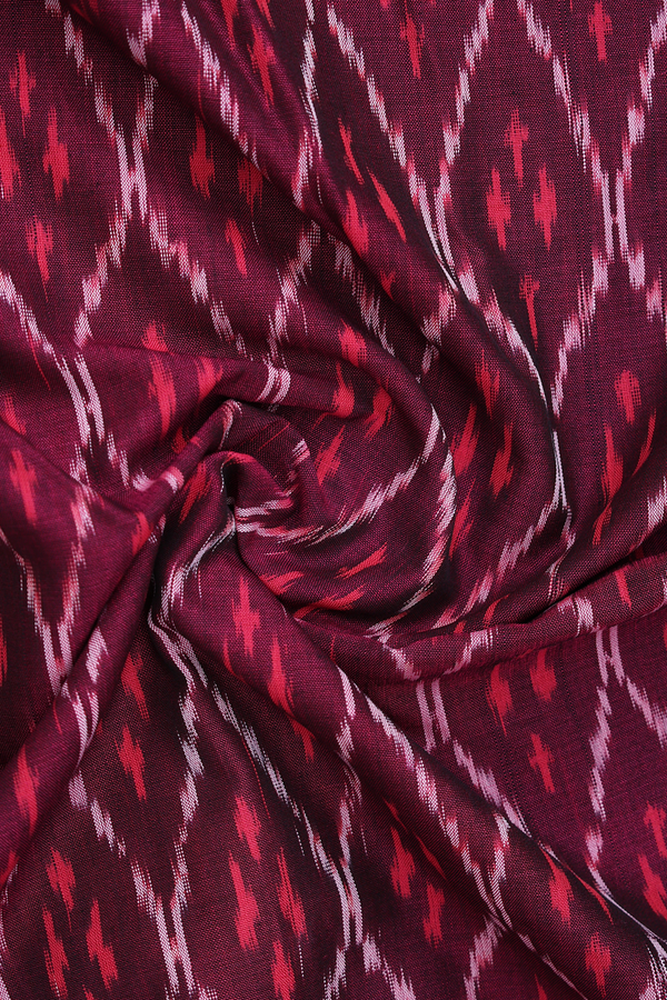 Chinese Collar Ogee Design Purple Ikat Cotton Short Kurta