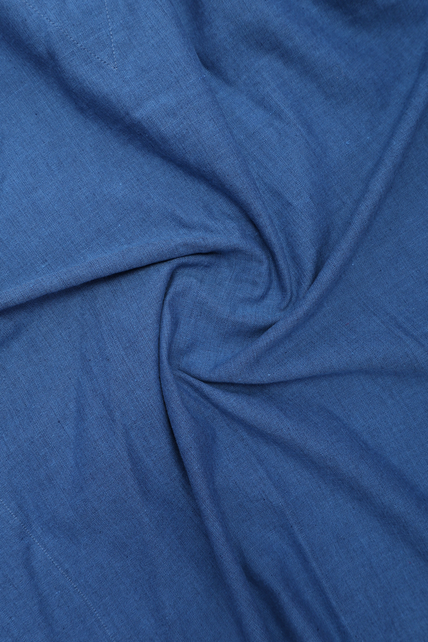 Chinese Collar Plain Blue Cotton Short Kurta