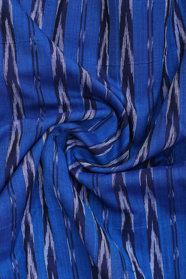 Chinese Collar Stripes Design Blue Ikat Cotton Short Kurta