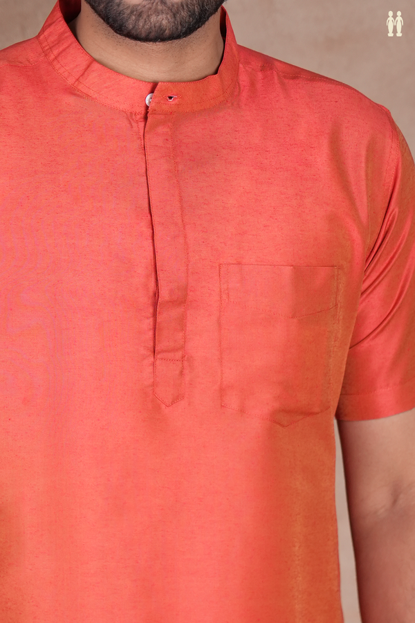 Chinese Collar Plain Burnt Orange Cotton Short Kurta