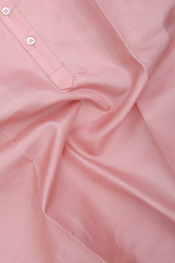 Chinese Collar Plain Dust Pink Silk Short Kurta
