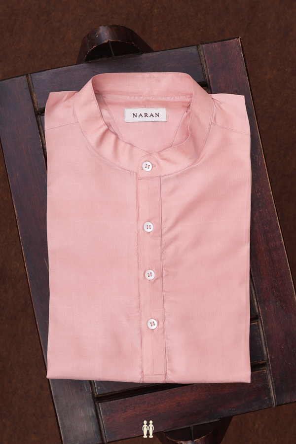 Chinese Collar Plain Dust Pink Silk Short Kurta