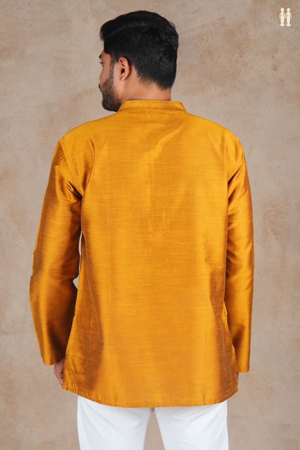 Chinese Collar Plain Golden Brown Raw Silk Short Kurta