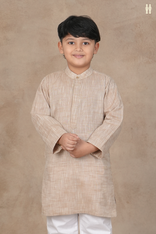 Chinese Collar Plain Light Brown Cotton Long Kurta