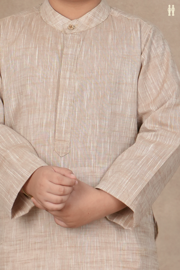 Chinese Collar Plain Light Brown Cotton Long Kurta