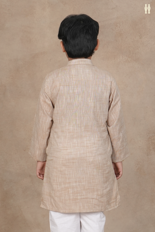 Chinese Collar Plain Light Brown Cotton Long Kurta