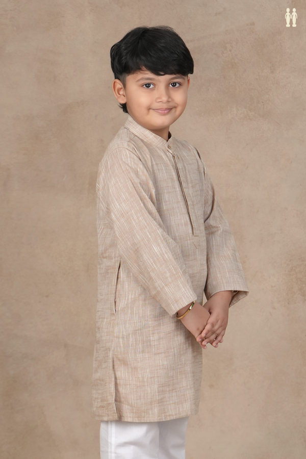 Chinese Collar Plain Light Brown Cotton Long Kurta