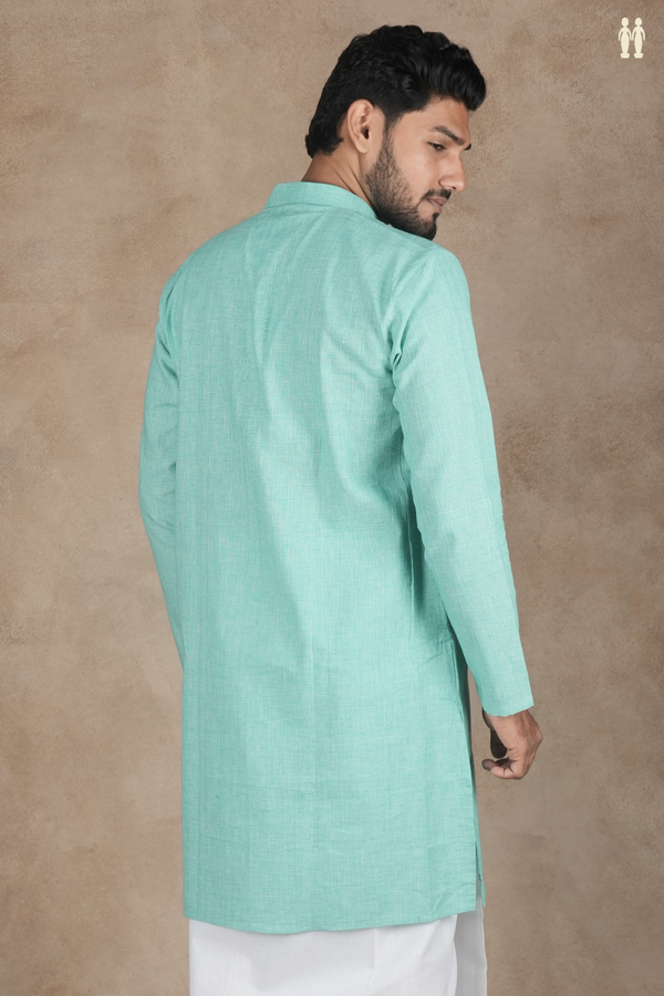 Chinese Collar Plain Mint Green Cotton Long Kurta