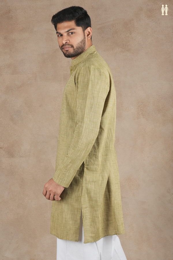 Chinese Collar Plain Moss Green Cotton Long Kurta
