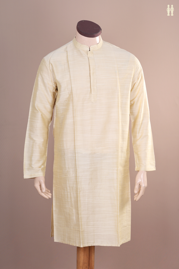 Chinese Collar Plain Pastel Brown Semi Raw Silk Long Kurta