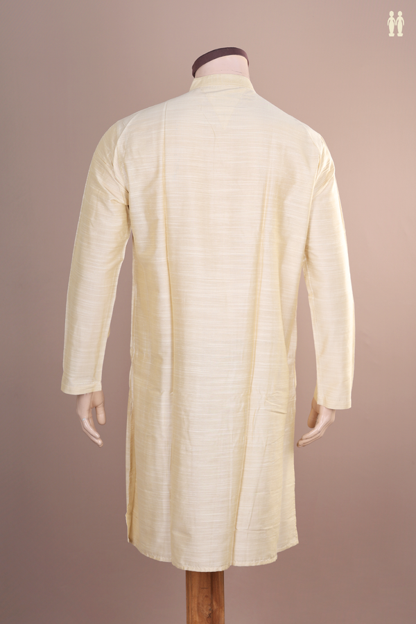 Chinese Collar Plain Pastel Brown Semi Raw Silk Long Kurta