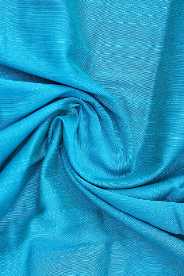 Chinese Collar Plain Peacock Blue Raw Silk Long Kurta