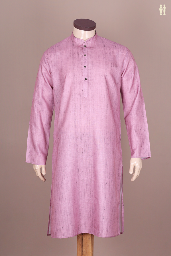 Chinese Collar Plain Pink Cotton Long Kurta