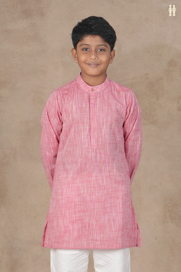 Chinese Collar Plain Pink Cotton Long Kurta