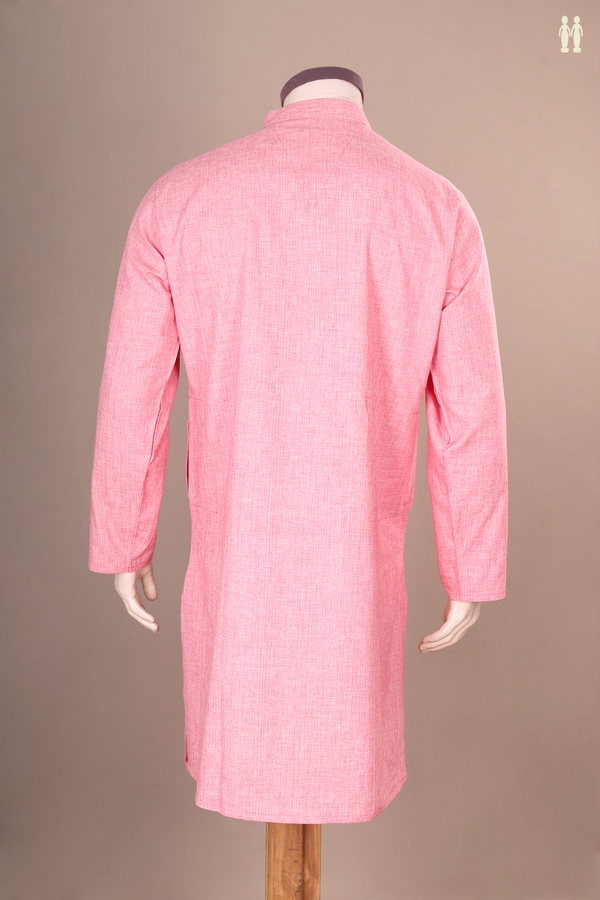 Chinese Collar Plain Pink Cotton Long Kurta