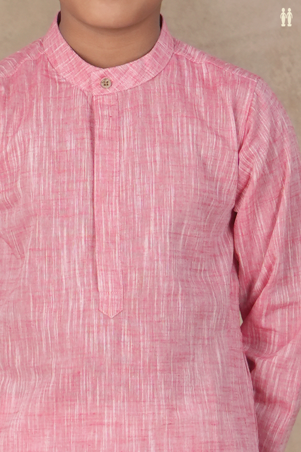 Chinese Collar Plain Pink Cotton Long Kurta