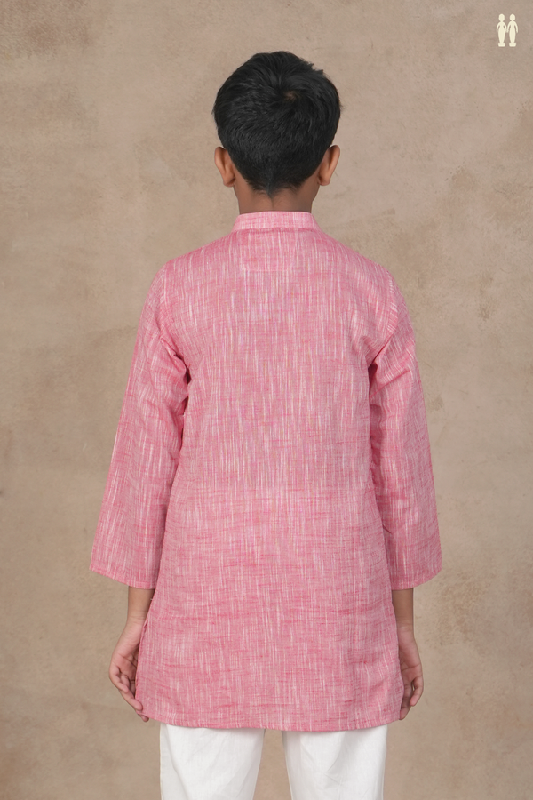 Chinese Collar Plain Pink Cotton Long Kurta