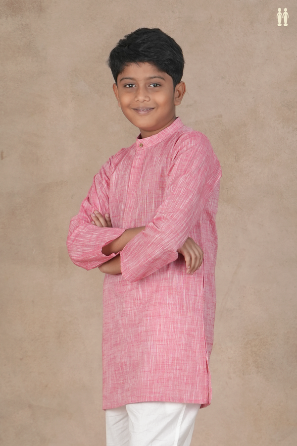Chinese Collar Plain Pink Cotton Long Kurta