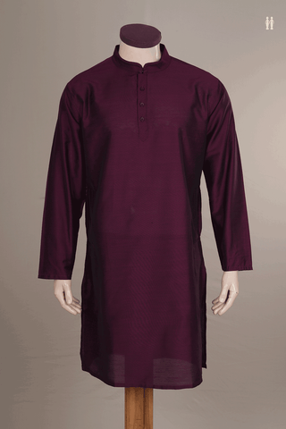 Chinese Collar Plain Plum Purple Raw Silk Long Kurta