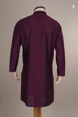 Chinese Collar Plain Plum Purple Raw Silk Long Kurta