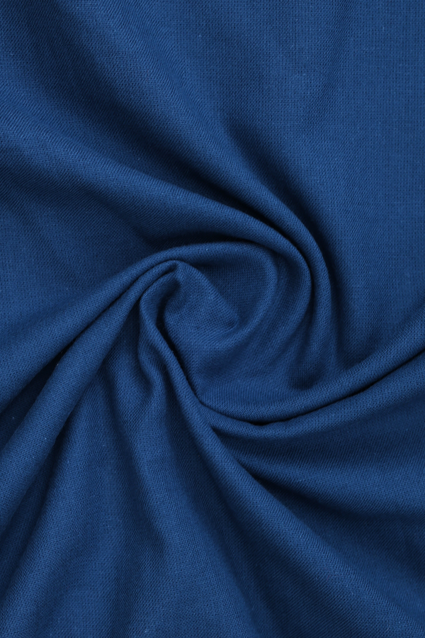 Chinese Collar Plain Prussian Blue Cotton Short Kurta