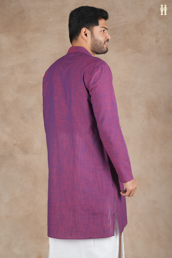 Chinese Collar Plain Purple Cotton Long Kurta
