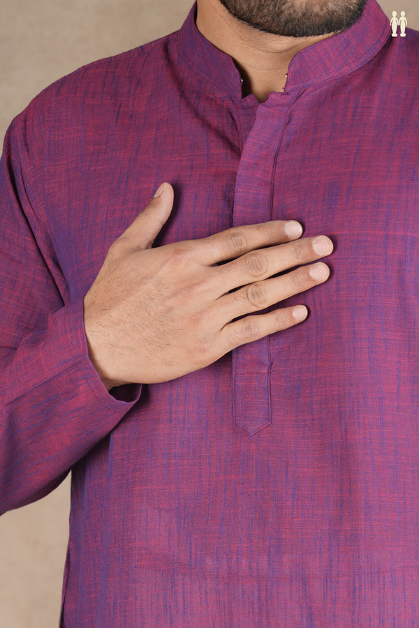 Chinese Collar Plain Purple Cotton Long Kurta