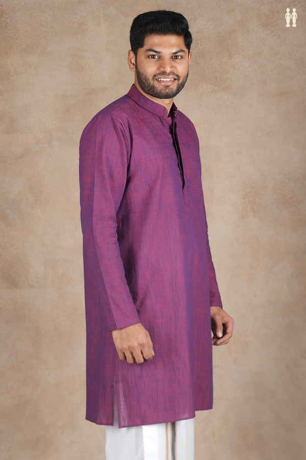 Chinese Collar Plain Purple Cotton Long Kurta
