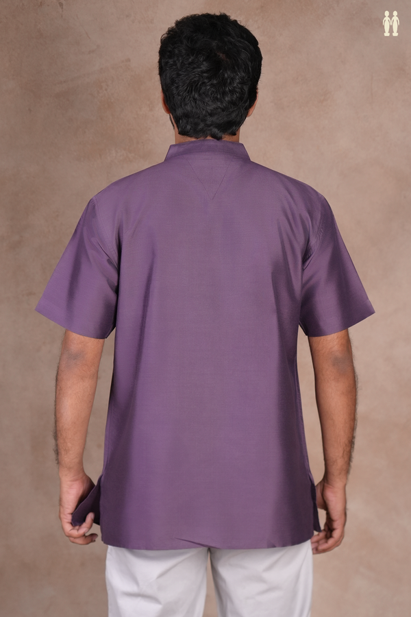 Chinese Collar Plain Purple Raw Silk Short Kurta