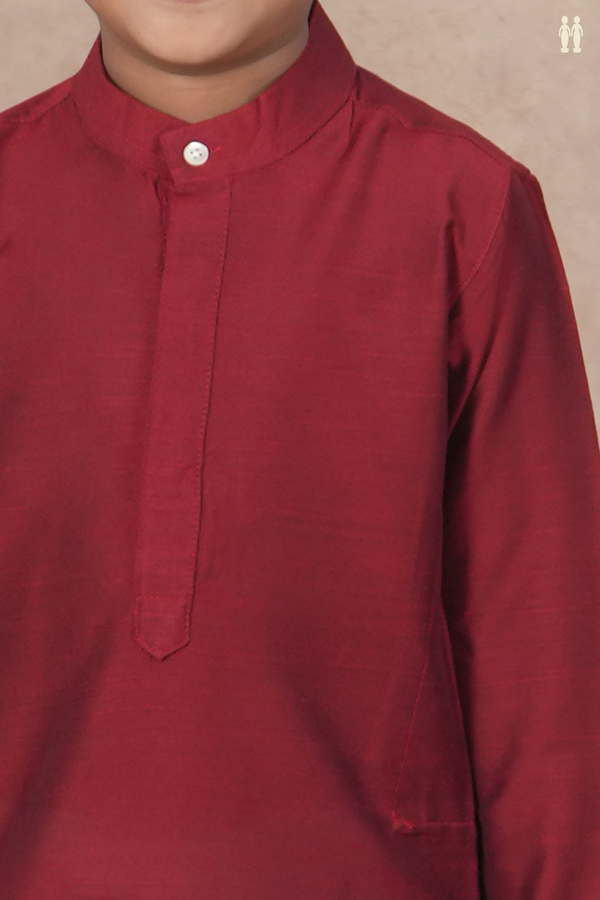 Chinese Collar Plain Red semi Raw Silk Long Kurta