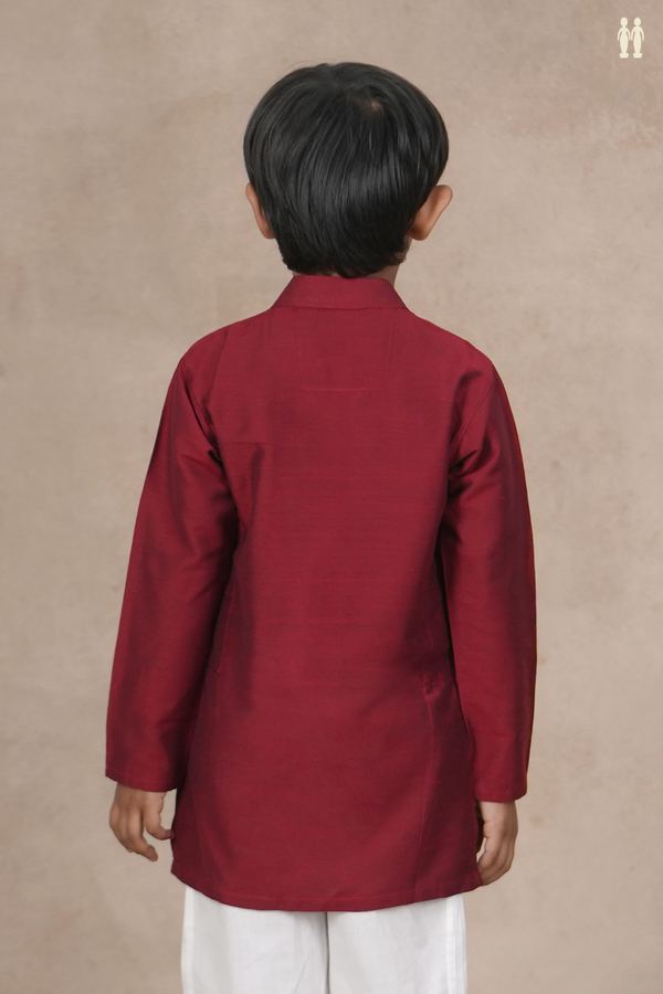 Chinese Collar Plain Red semi Raw Silk Long Kurta
