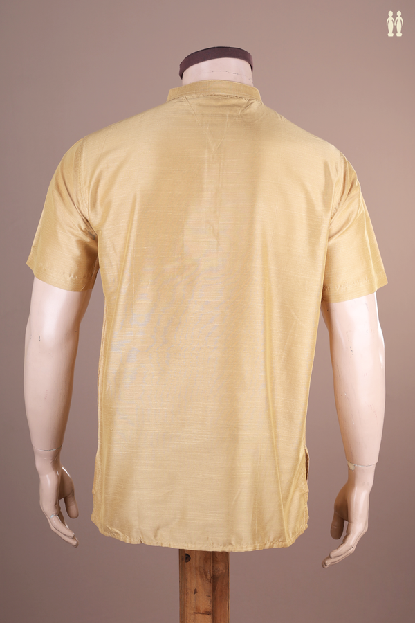 Chinese Collar Plain Tan Brown Semi Raw Silk Short Kurta