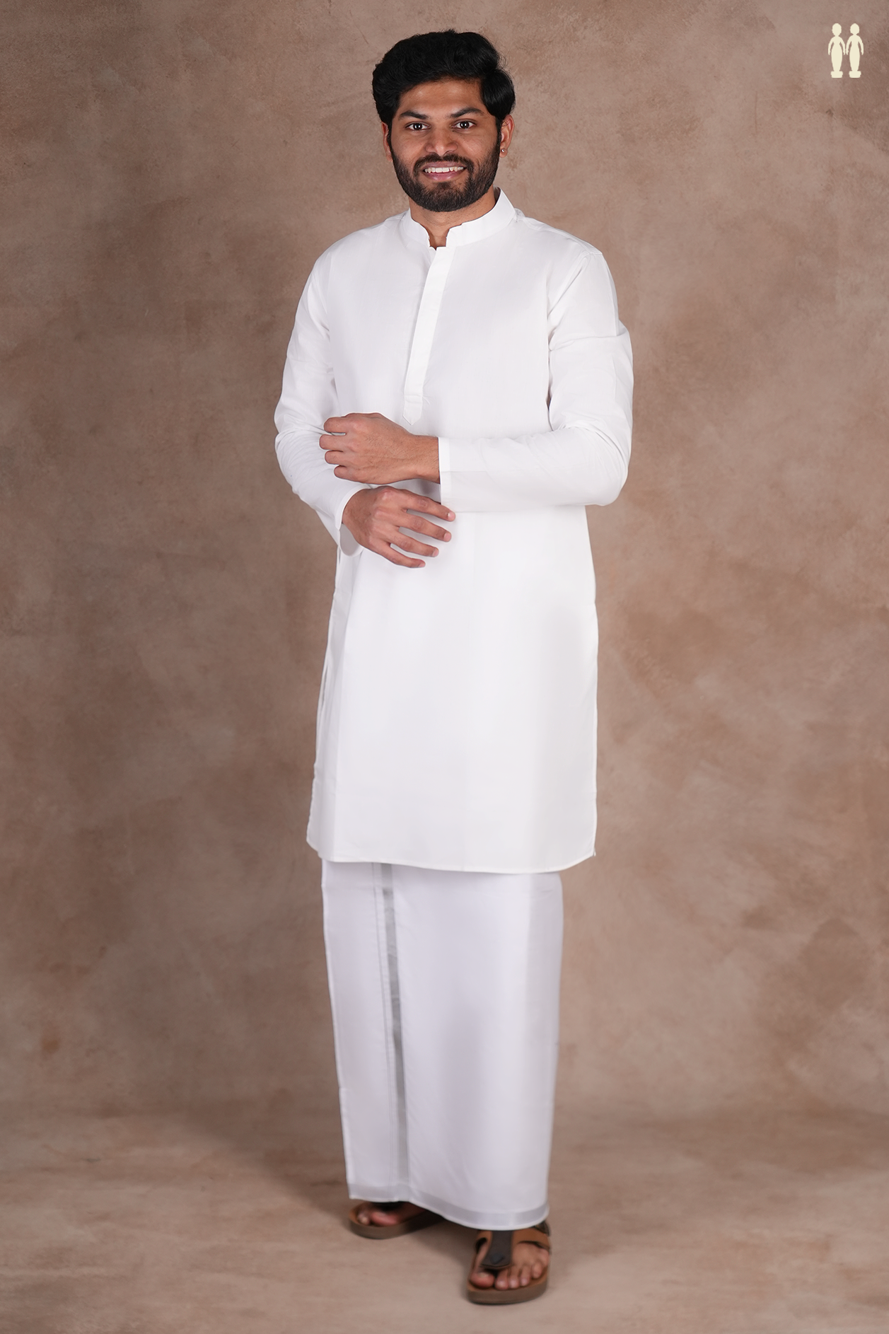 Chinese Collar Plain White Cotton Long Kurta