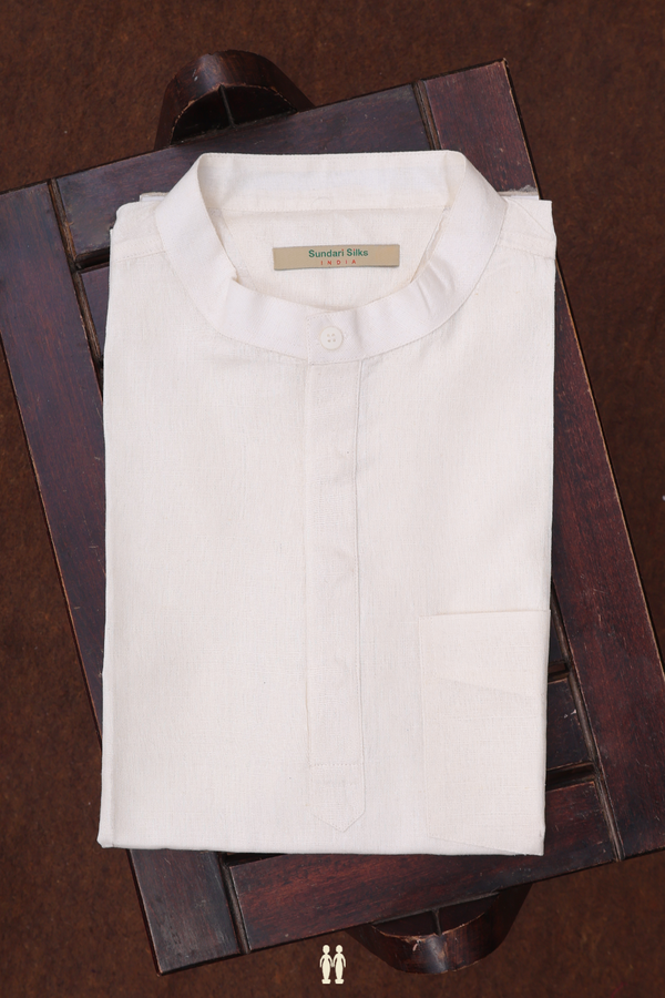 Chinese Collar Plain White Cotton Short Kurta
