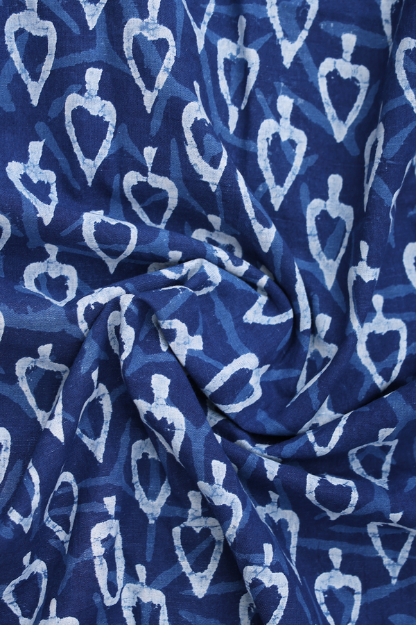 Chinese Collar Printed Design Blue Cotton Short Kurta