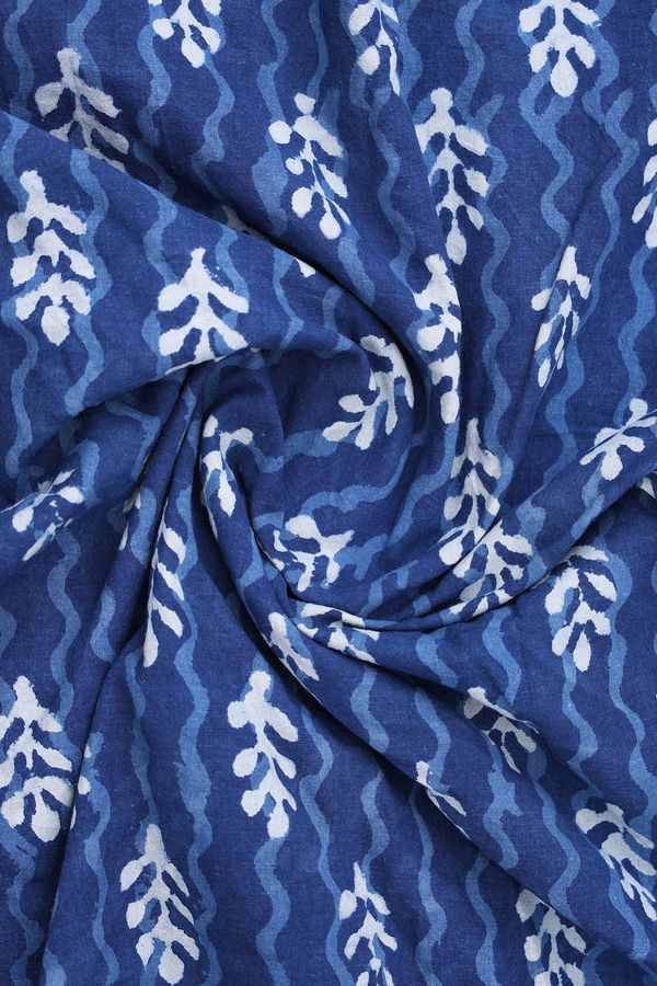 Chinese Collar Printed Design Blue Cotton Short Kurta
