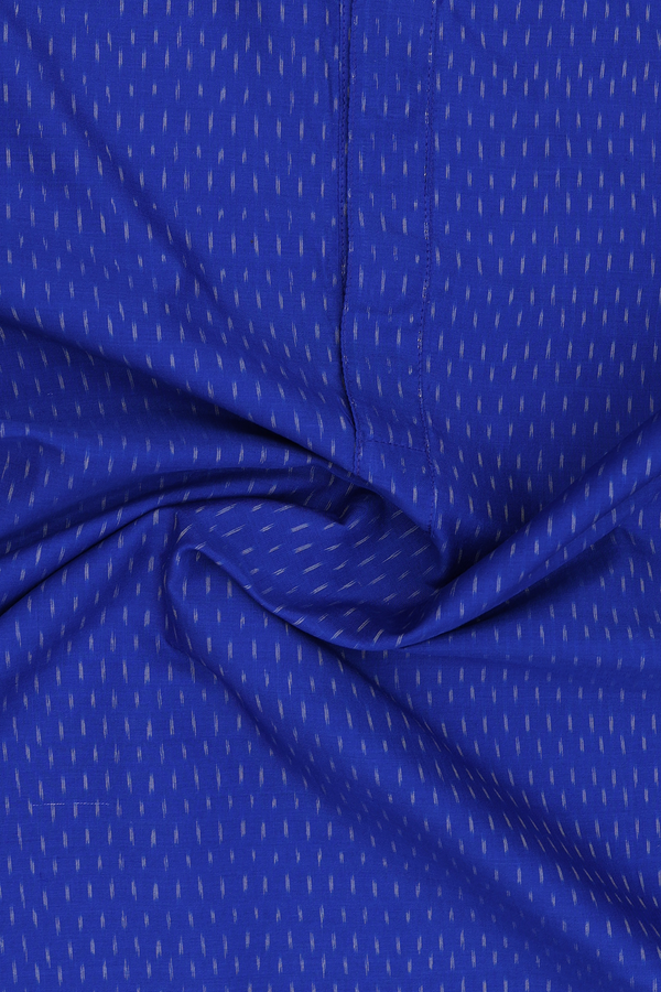 Chinese Collar Printed Design Blue Silk Cotton Short Kurta