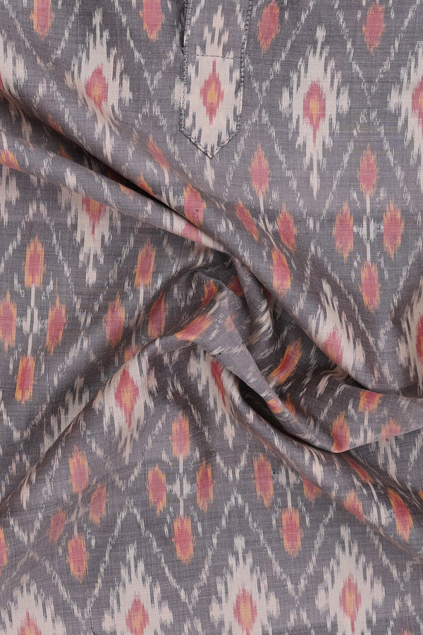 Chinese Collar Printed Design Brown Silk Cotton Long Kurta
