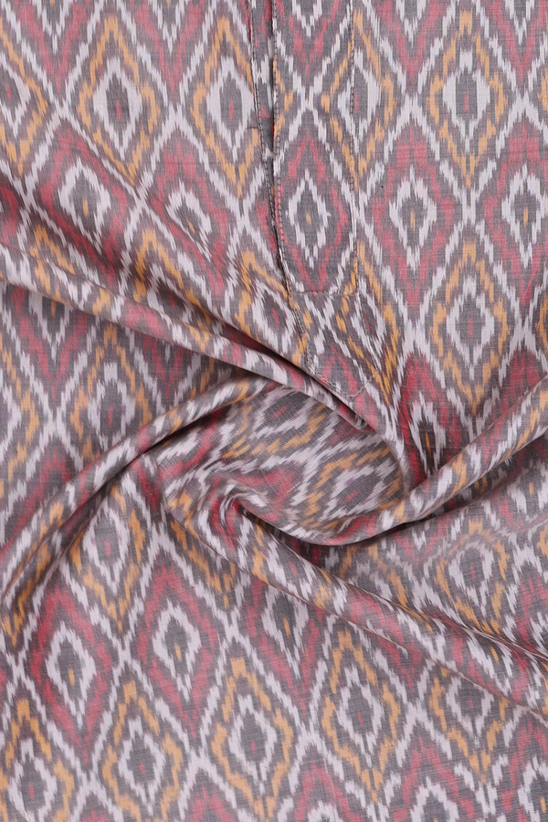 Chinese Collar Printed Design Brown Silk Cotton Short Kurta