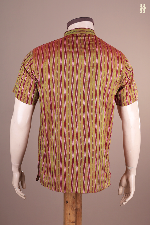Chinese Collar Printed Design Dual Tone Ikat Cotton Short Kurta