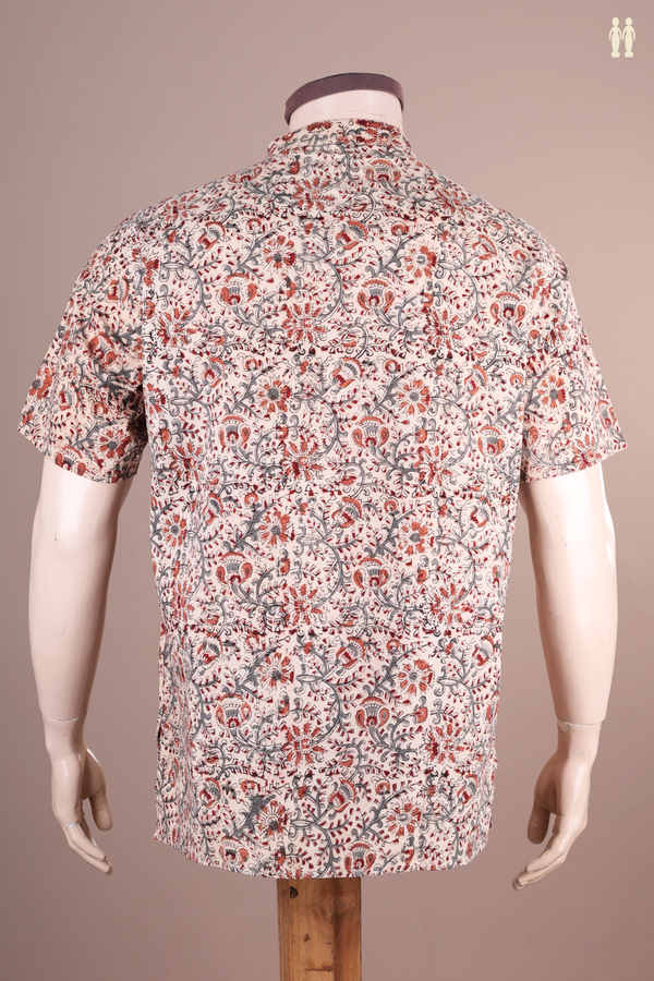 Chinese Collar Printed Design Ivory Cotton Short Kurta